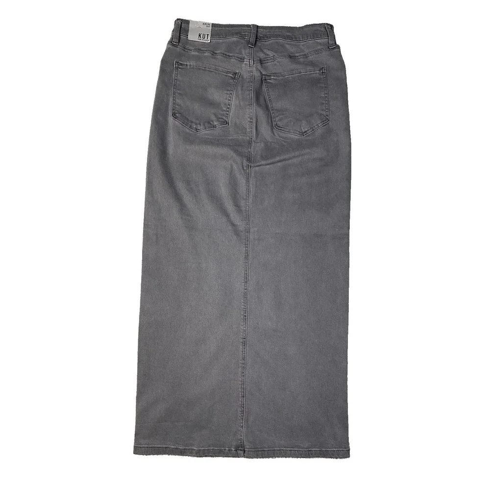 Kut from the kloth Sz 6 Long Maxi Skirt Gray Denim Kindra Boho Split Leg Womens